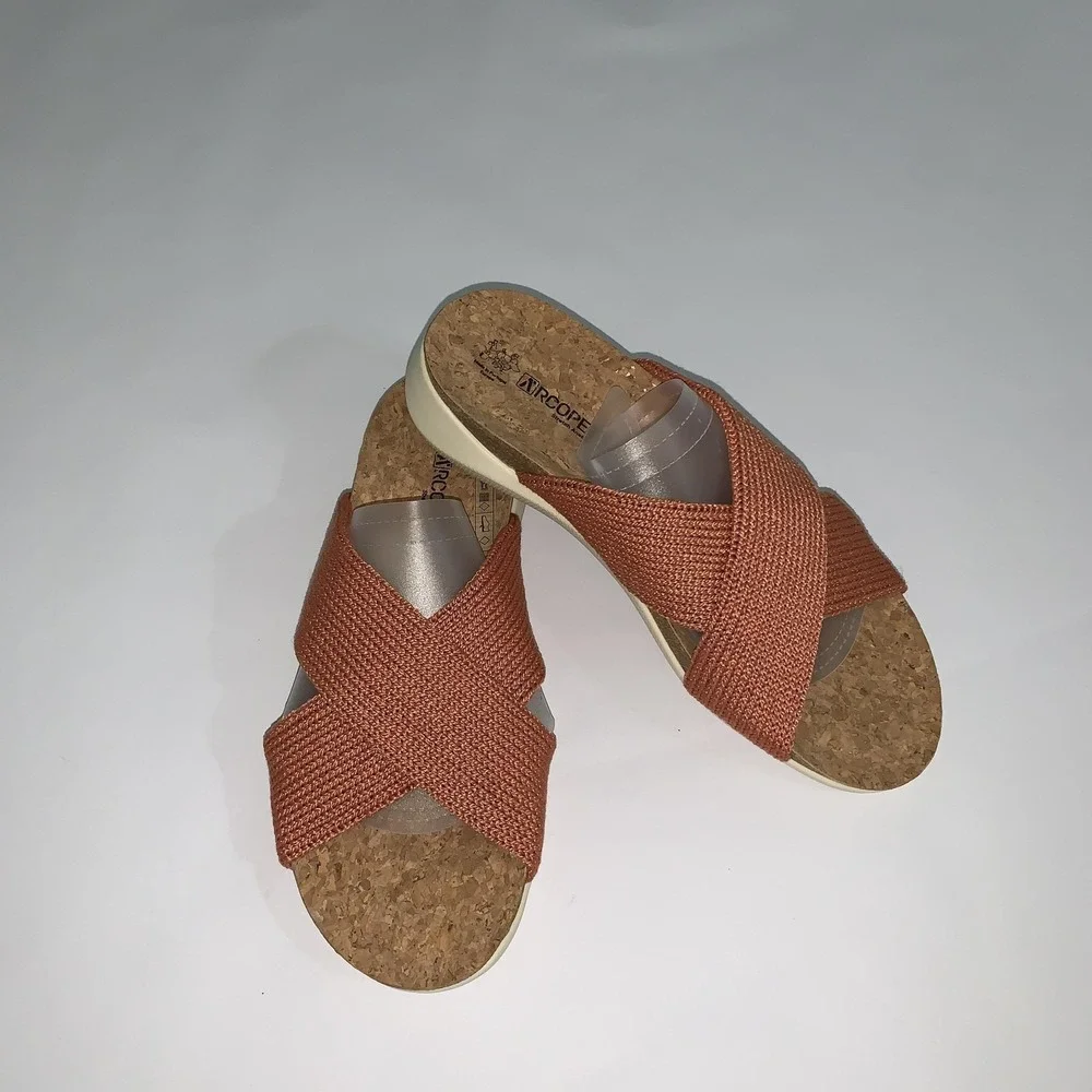 Arcopedico Sandals Womens Size 5 Orange Synthetic Slide Comfort Cork Footbed
